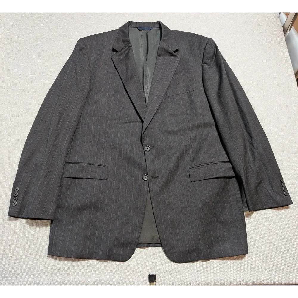 Burberry London Men's Blazer 46L Kensington Gray Pinstripe Wool Jacket Vintage